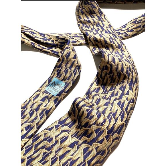 HERMES VINTAGE JACK IN THE PULPIT FLOWER TIE PLANT NATURE HIGH END FRANCE BLUE - Picture 5 of 12